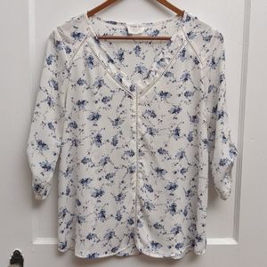 Sienna Sky Floral 3/4 Sleeve Blouse Geometric Lace
